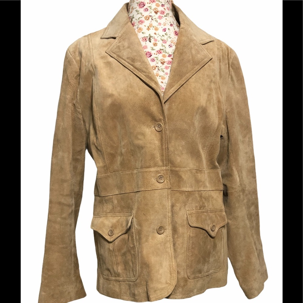 liz claiborne Suede Jacket light Brown Lined Sz XL